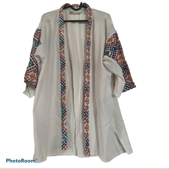 Sloan Rouge  luxury Aztec embroidered open kimono cover up Sz S - Picture 14 of 14